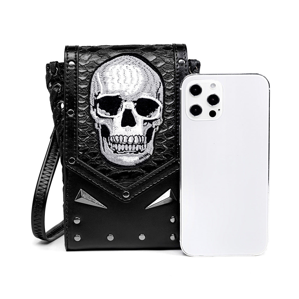 Ladies Shoulder Crossbody Bag Outdoor Skull Biker Bag Cell Phone Bag