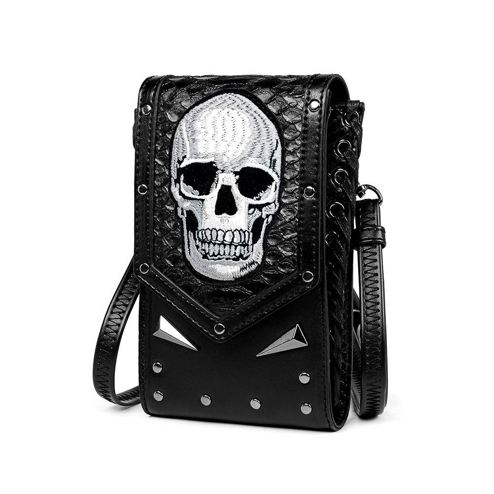 Ladies Shoulder Crossbody Bag Outdoor Skull Biker Bag Cell Phone Bag