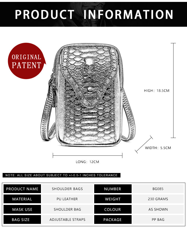 Skull snake print crossbody bag