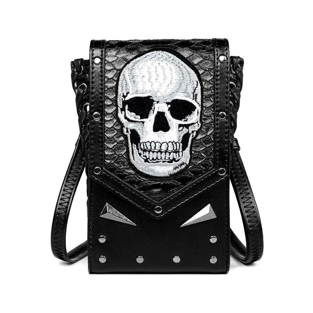 Ladies Shoulder Crossbody Bag Outdoor Skull Biker Bag Cell Phone Bag