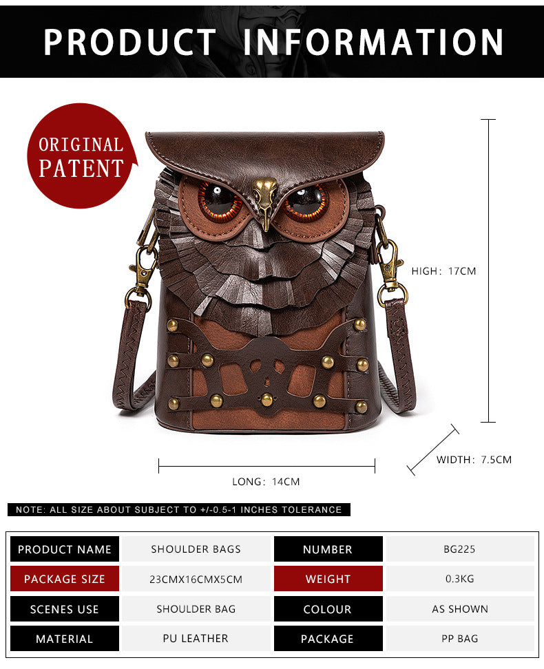 Mid-century Steampunk Owl MINI Crossbody Bag