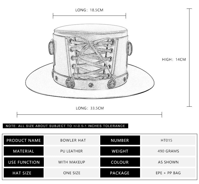 Punk Unisex Gentleman PU Bowler Hat for Women