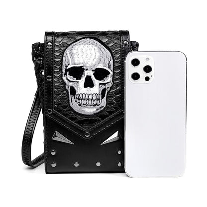 Ladies Shoulder Crossbody Bag Outdoor Skull Biker Bag Cell Phone Bag